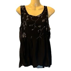 Silk Sequin Sheer Peplum Sleeveless Empire Waist Tank Top Size Small